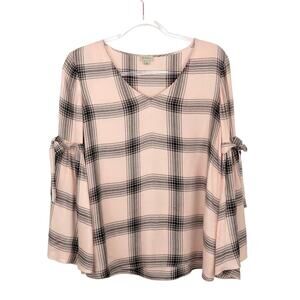 Daniel Cremieux Pink Plaid Bell Sleeve Blouse Twee Retro Preppy Casual XS